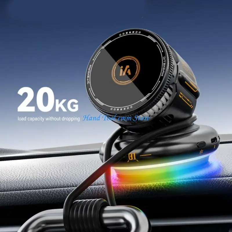 H37F Car Phone Holder With Wireless Chargers Cooling System And Light Easy Installation Charging Stand