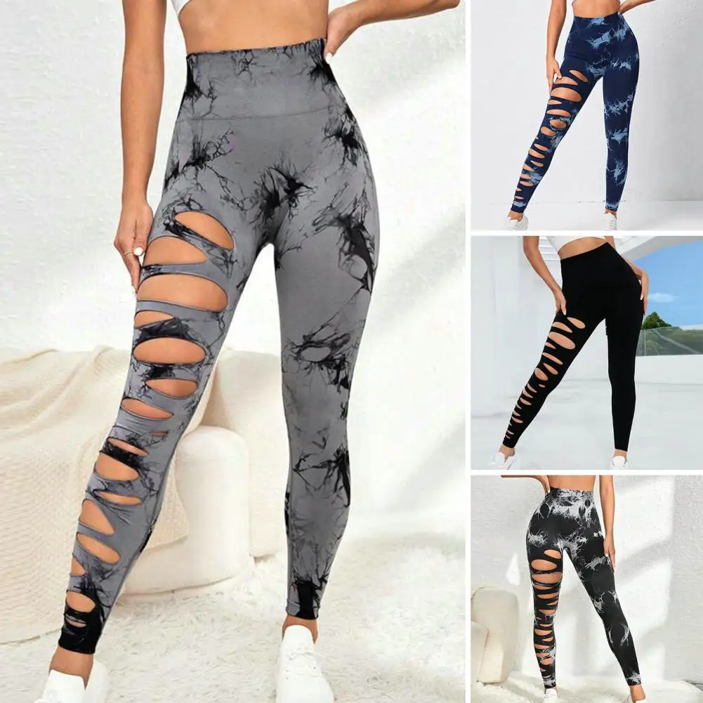 Leggings da donna Tie Dye scava fuori pantaloni sportivi vita alta sollevamento dell'anca Push Up calzamaglia da palestra Leggings da corsa abbigliamento sportivo