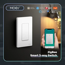 MOES Tuya Star Ring ZigBee Interruptor inteligente de 3 vias Versão dos EUA Fio neutro necessário App Controle Remoto Funciona com Alexa Google Home