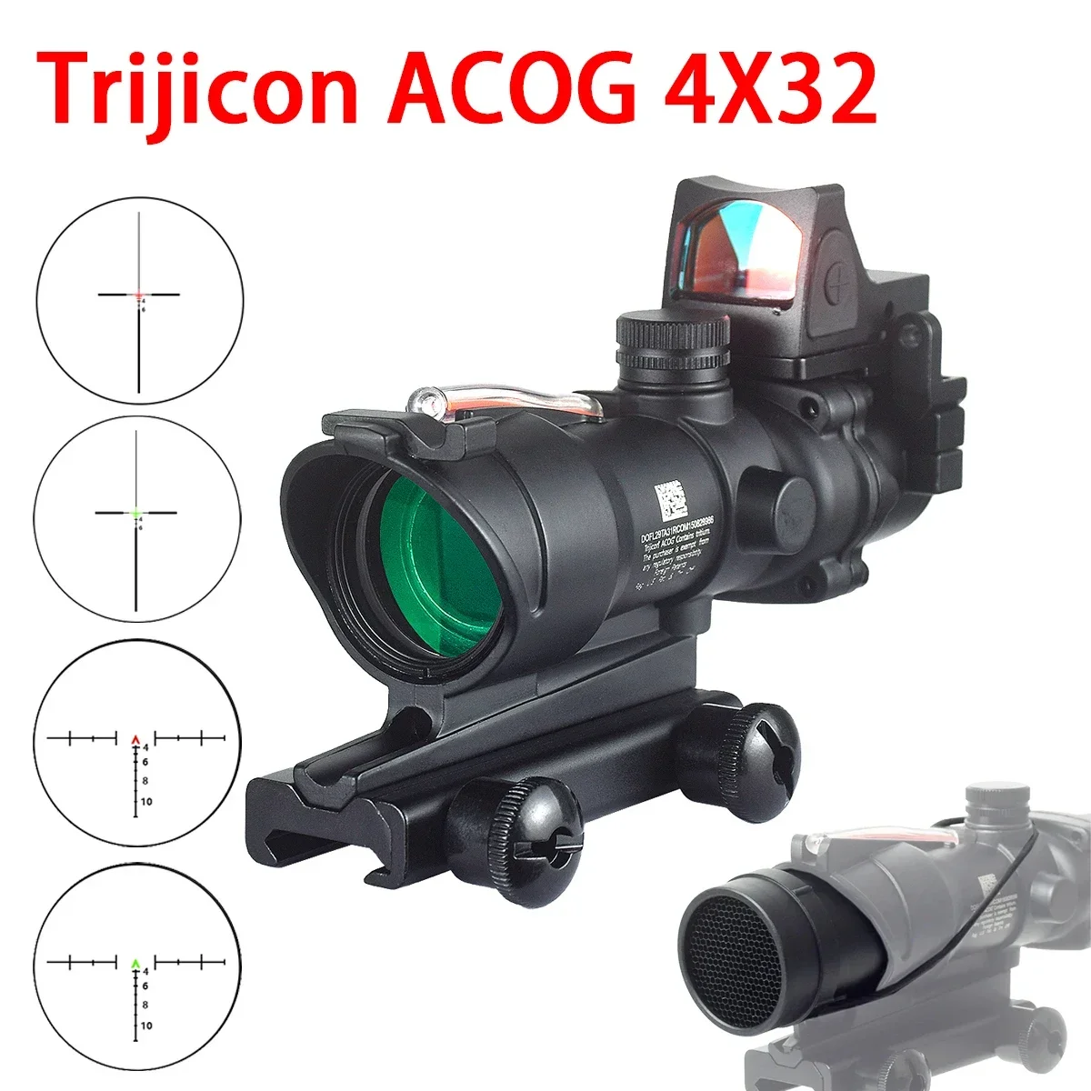 

Tactical Trijicon ACOG 4X32 Real Fiber Optics With RMR Red Green Dot Sight ACOG Killflash Cover Cap Outdoor Hunting Rifle Scope