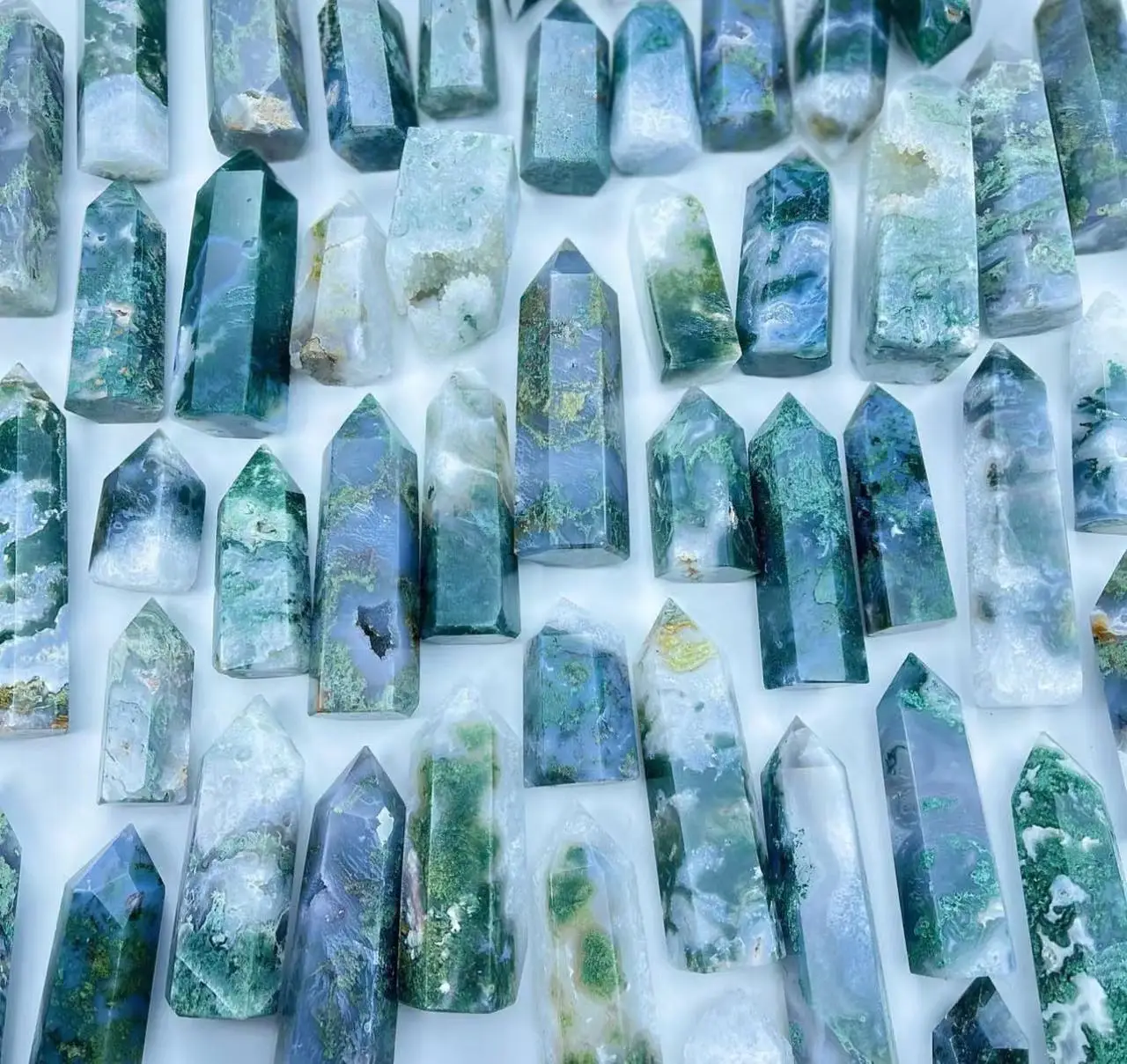 1PC Natural Large Moss Agate Crystal Tower Druzy Quartz Four or Six -Side Wand Reiki Home Decoration Gifts