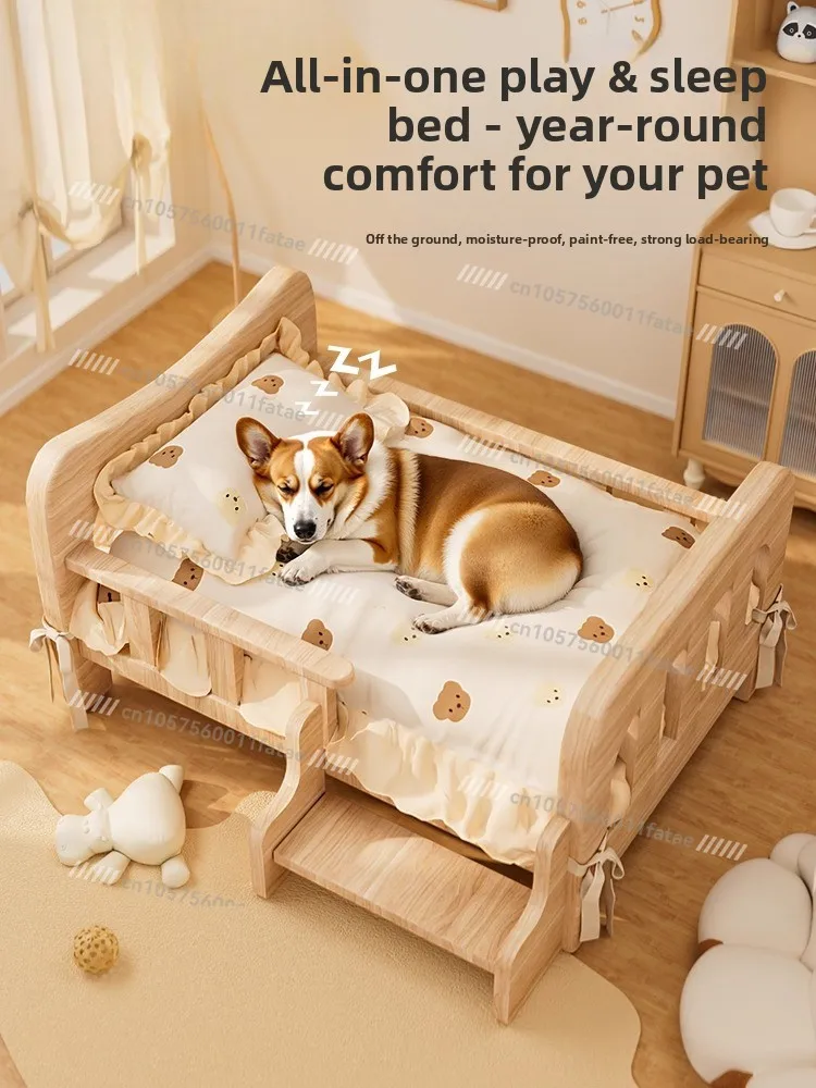 All Solid Wood Dog Bed Kennel To Keep Warm in Winter, Pet Sleeping Sofa