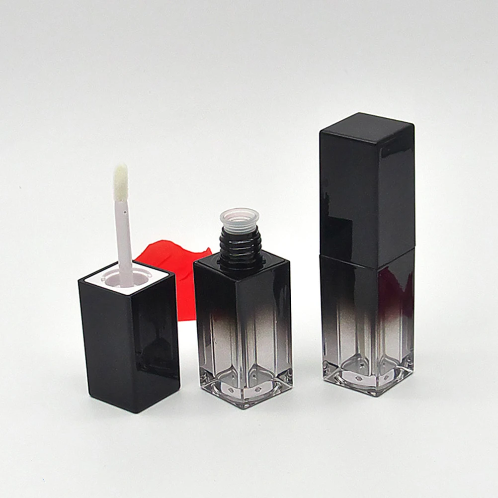

3pcs 5Ml Empty Tubes Square Uv Black Gradient Stylish Portable Lip Gloss Bottles Travel Sample Storage Refillable Lip Gloss