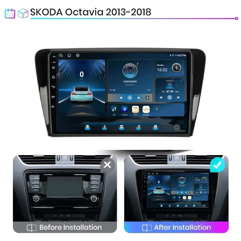 LJZN Android 16 Carplay Auto Car Radio For Volkswagen SKODA Octavia 3 A7 2013 - 2018 Multimedia Player Stereo GPS 4G+WIFI