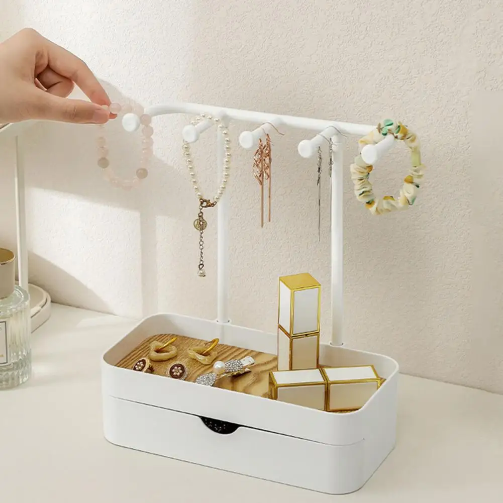 Jewelry Organizer Rack With 5 Hook Necklace Holder Stand With Wooden Tray Anti-Slip Strage Rack For Necklaces Bracelets Earrings