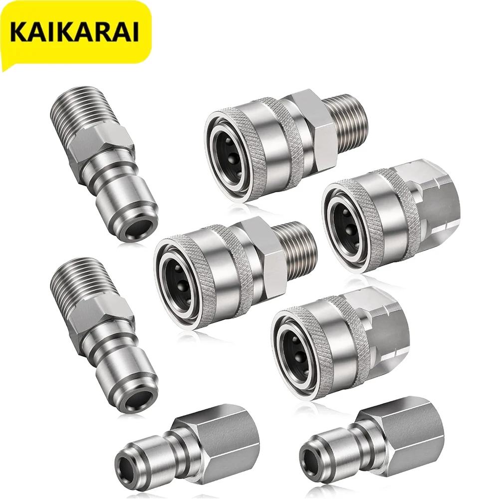 3/8 Inch Stainless Steel Male and Female Quick Connector Kit Pressure Washer Adapter Set Quick Connector Plug Male Nipples