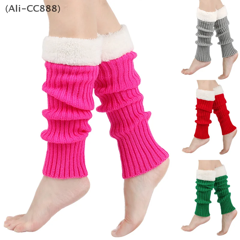 〔CC88〕1Pairs Acrylic Padded Warm Woolen Stocking New Year's Calf Covers Knitted Pile Socks Christmas Leg Warmers