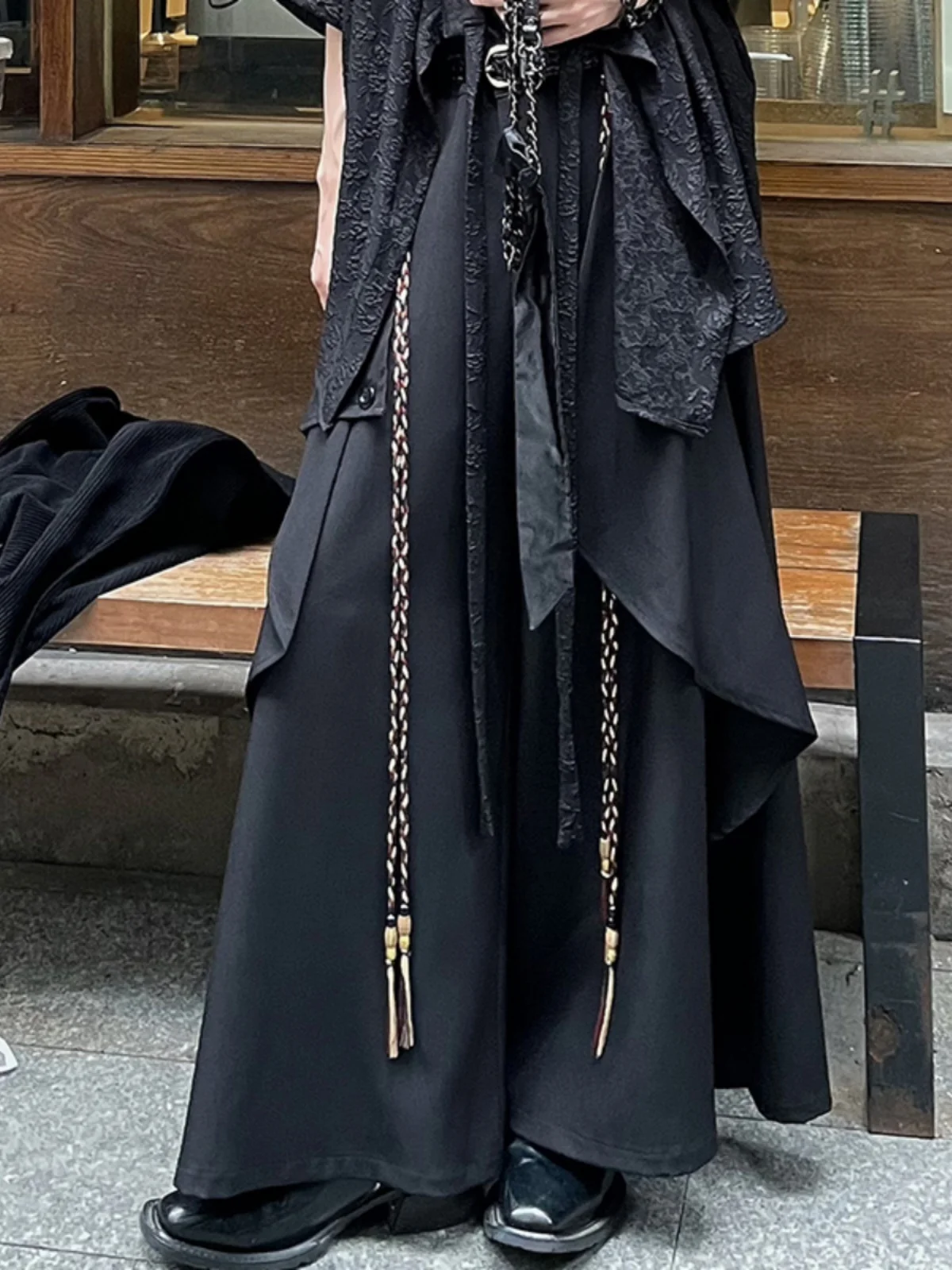 Wind Cutting Piece Montage Tassels Wide Leg Skirts And Pants Spring And Autumn Retro Loose And Comfortable Leisure