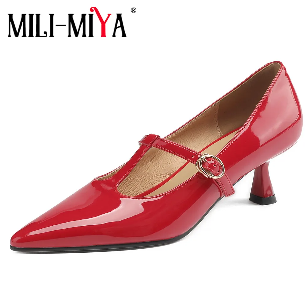 

MILI-MIYA New Arrival Pointe Toe Women Sheep Skin Pumps Thin Heels Solid Color Buckle Strap Dress Party Shoes Handmade For Lady