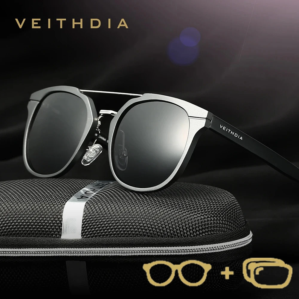 

VEITHDIA новые солнцезащитные очки по рецепту на заказ, алюминиево-магниевая круглая оправа, поляризационные очки UV400, очки для мужчин и женщин PJ6392