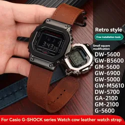 For Casio SHOCK Vintage Cowhide Strap DW-5600 DW5600/GM/5600/GW-B5600 GM-5600 Case Retro Wristband Bezel Calfskin Watchband 16mm
