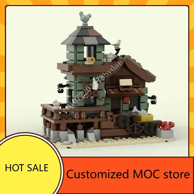 658PCS Micro Fishing Store  MOC streetview Puzzles CityArchitecture Creative DIYAssembly Birthday Toy Christmas Gift for Kid Age