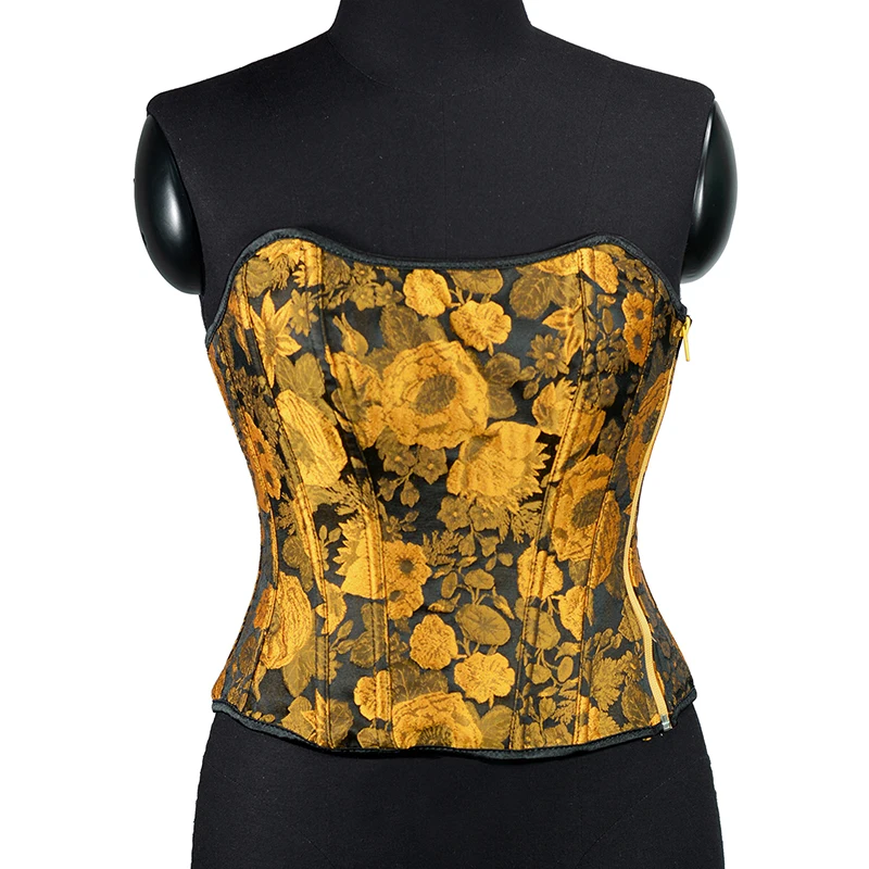 Sunflower Embroidery Zipper Overbust Bustier Crop Top