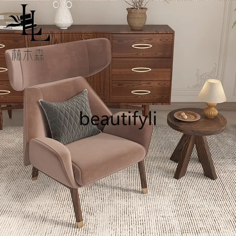 

smt1 Nordic living room single solid wood sofa antique leisure chair B & B bedroom single chair