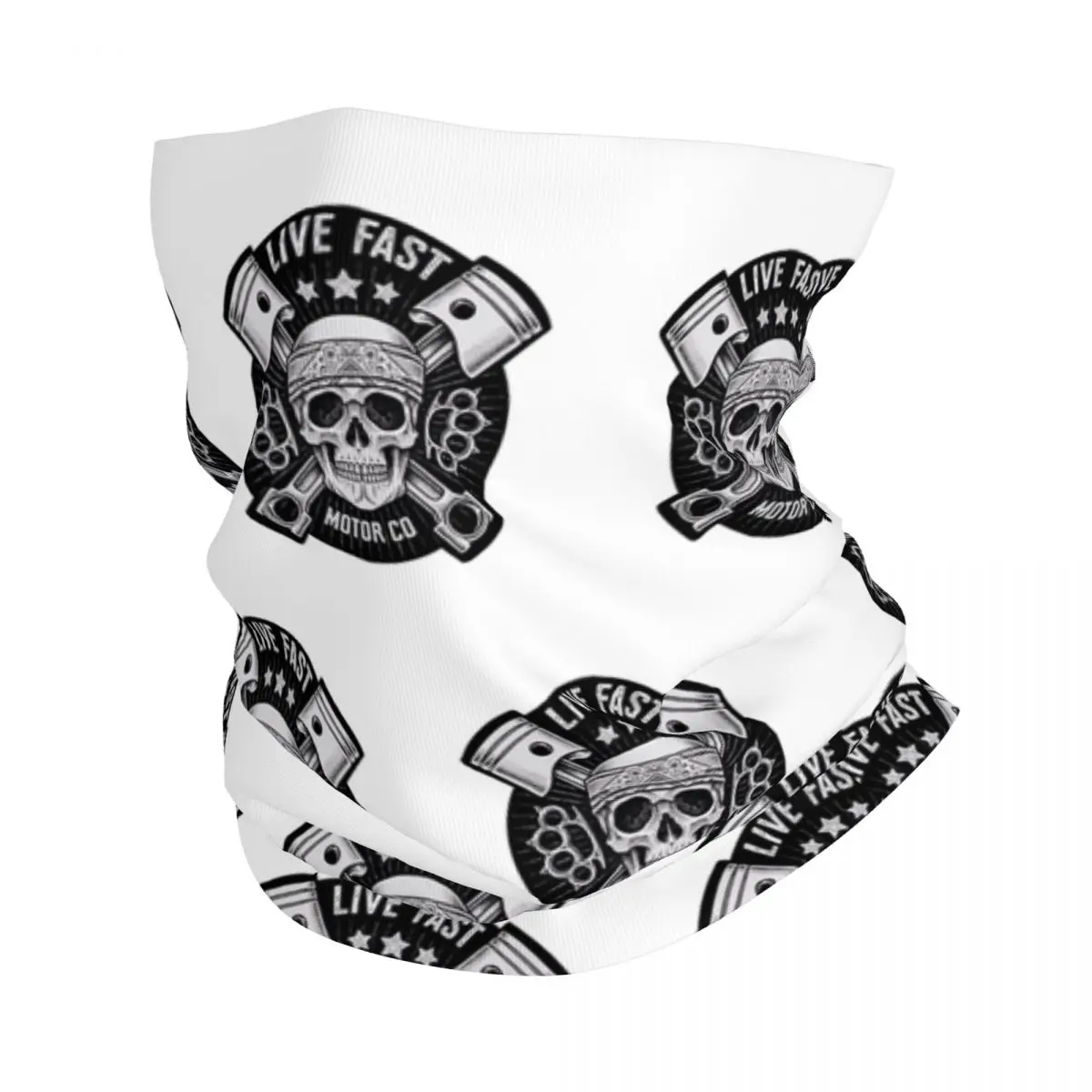 Motor Head Live Fast Bandana Neck Gaiter Printed Motorcyclist Wrap Scarf Multifunctional Headband Outdoor Sports Adult Washable