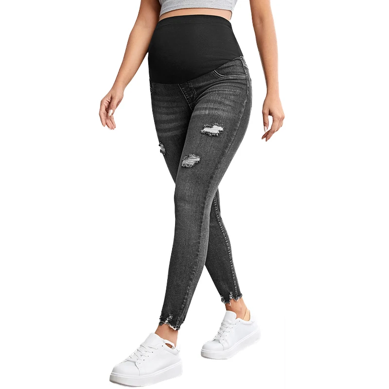 

Джинсы для беременных скинни и высокой талией для беременных, супер эластичные джинсы с животом, рваные джинсы для беременных женщин на заказ ﻿