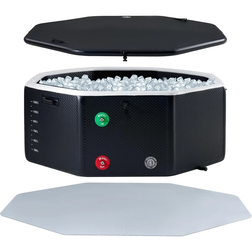 

Inflatable Cold Plunge Tub for Athletes, Ice Bath Tub with Insulated Lid Non-Slip Mat & Handles, Water Chiller Compatible