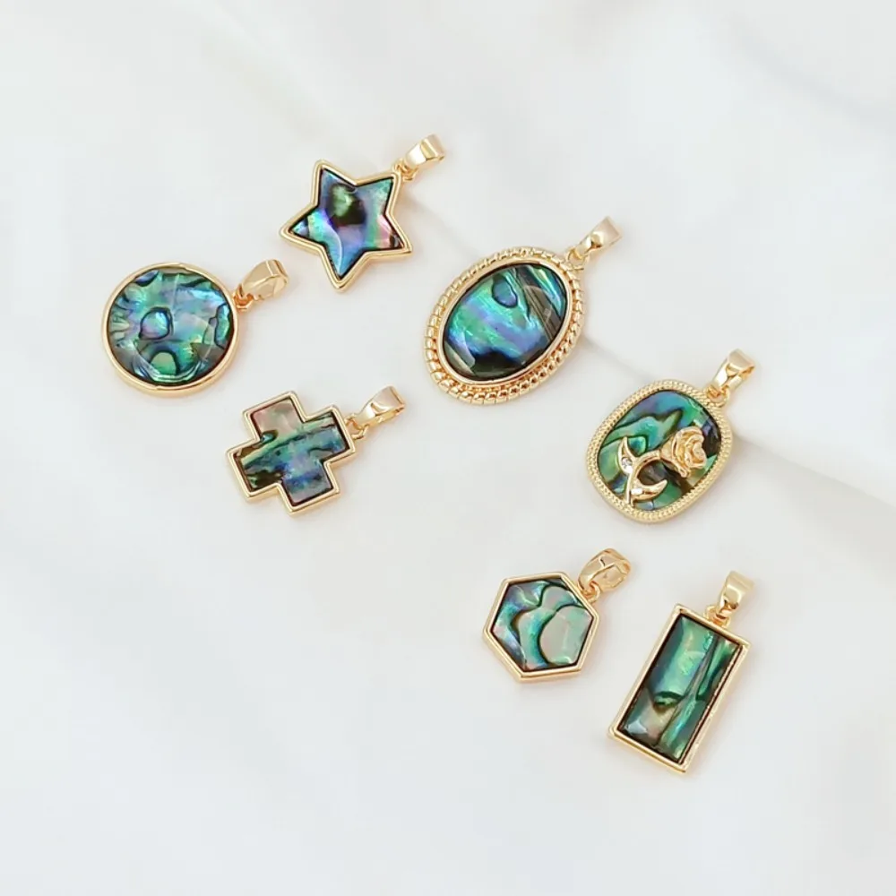 14K Gold-plated Black Shell-bonded Geometric Circular Hexagonal Rectangular Pendant DIY Pendant Decoration