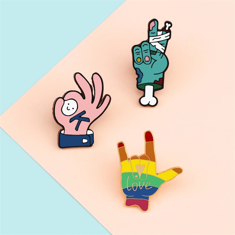 LGBTQ Rainbow Hand Brooches OK Love Victory Gesture Enamel Pin for Women Men Bag Shirt Fashion Button Lapel Badges Pins Jewelry