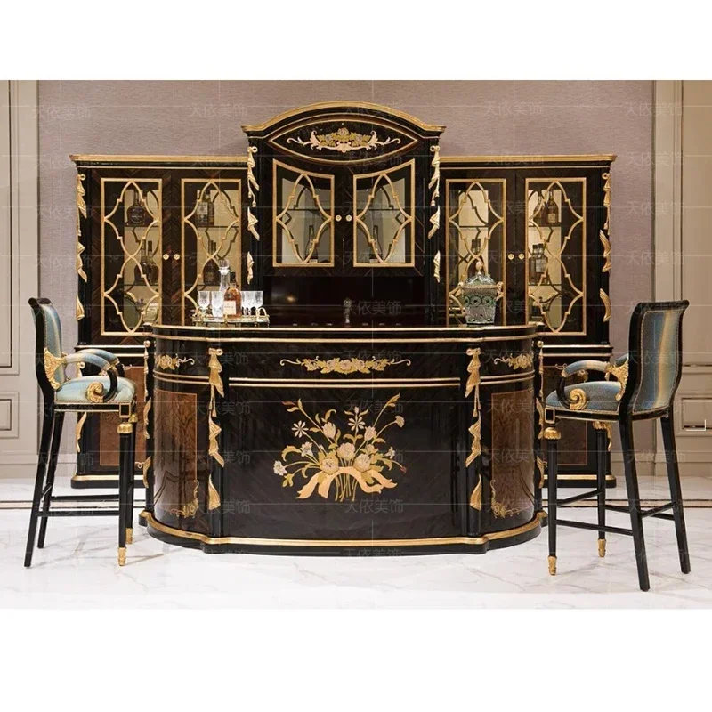 European neoclassical solid wood large apartment villa living room wine cabinet bar Italian court luxury wine cabinet