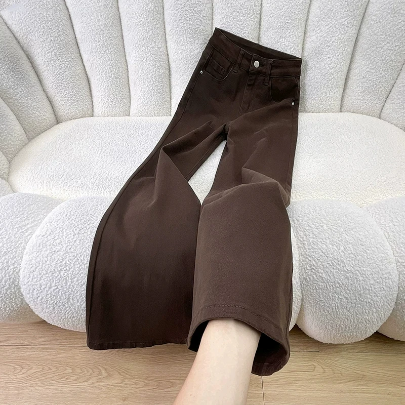 American Style High Waist Coffee Color Bell Bottom Jeans Women's Casual Versatile Narrow Version Bell Pants Autumn New Arrival