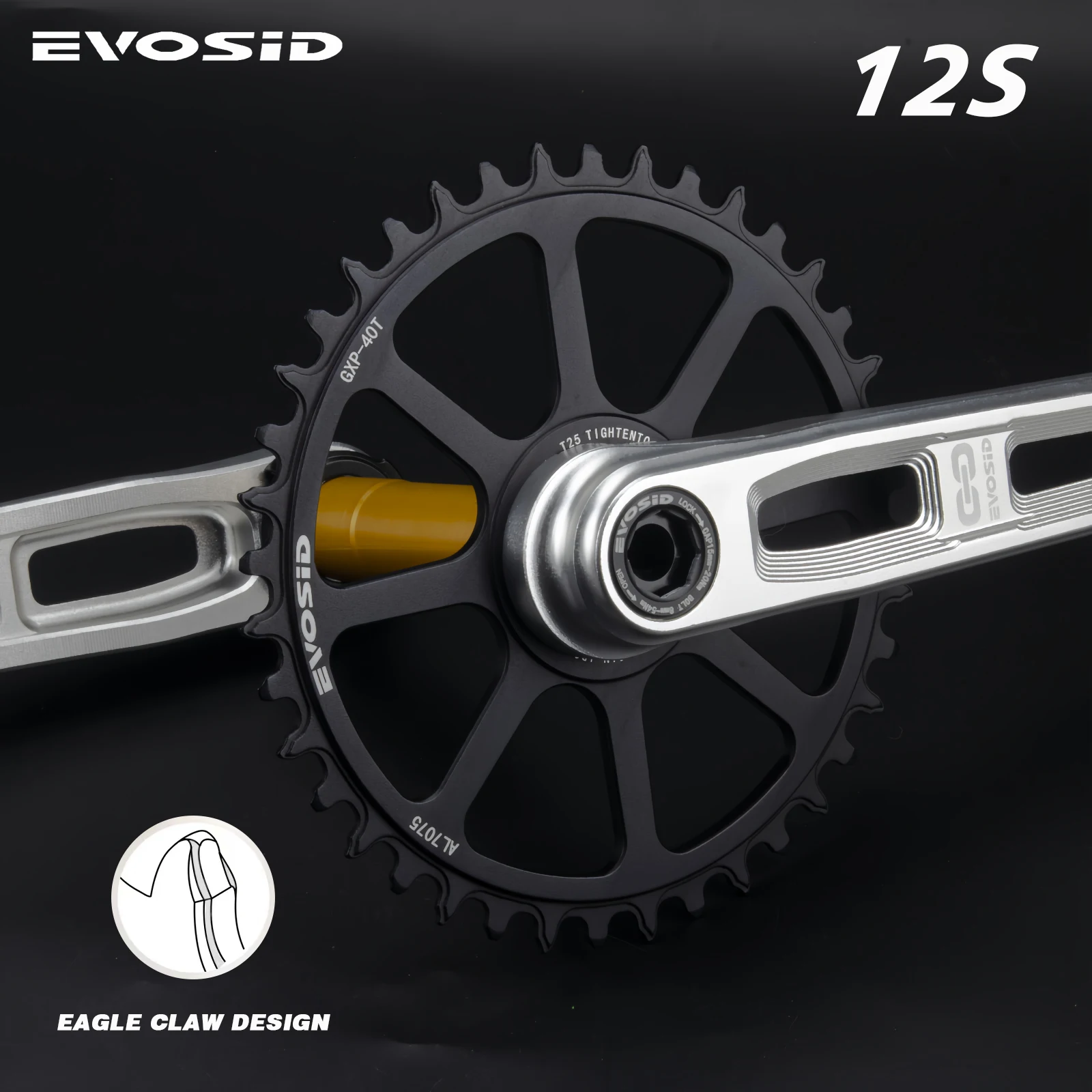 EVOSID 12s Ultralight Road Crankset 40 42 44T Single Chainring Hollow Tech Crank CNC 165mm with Bracket for Folding Bike