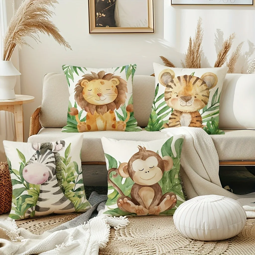 Jungle animal lion zebra monkey tiger pattern printing pillowcase living room sofa cushion cover bedroom room home decoration