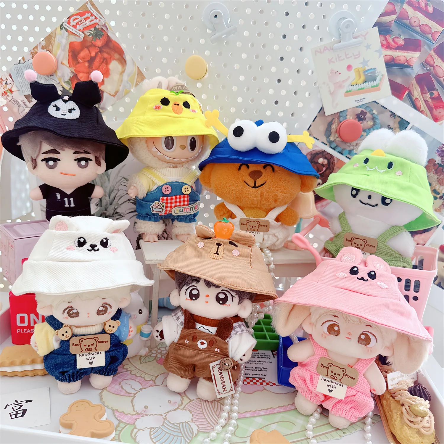 Kawaii Plush Doll Clothes, Cute Puppy T-shirt Rompers, Pink Hat Set, DIY Idol, Cotton Doll Changing Clothes, Game Gifts, 10cm