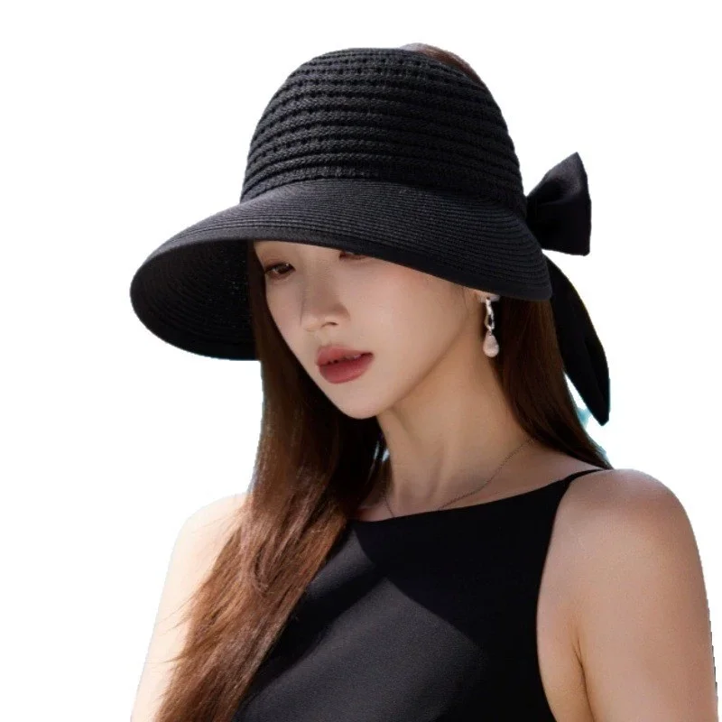 Women’s Open-top Straw Sun Hat with Bow – Perfect for Beach Holidays and Outings