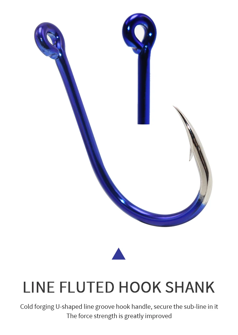 ZYZHE 35-55 Stück/Box Blaue Angelhaken aus Hochkarbonstahl Chinu-Haken 12 Größen Offset-Haken für Salzwasser- oder Süßwasser-Angelzubehör – Detail 6