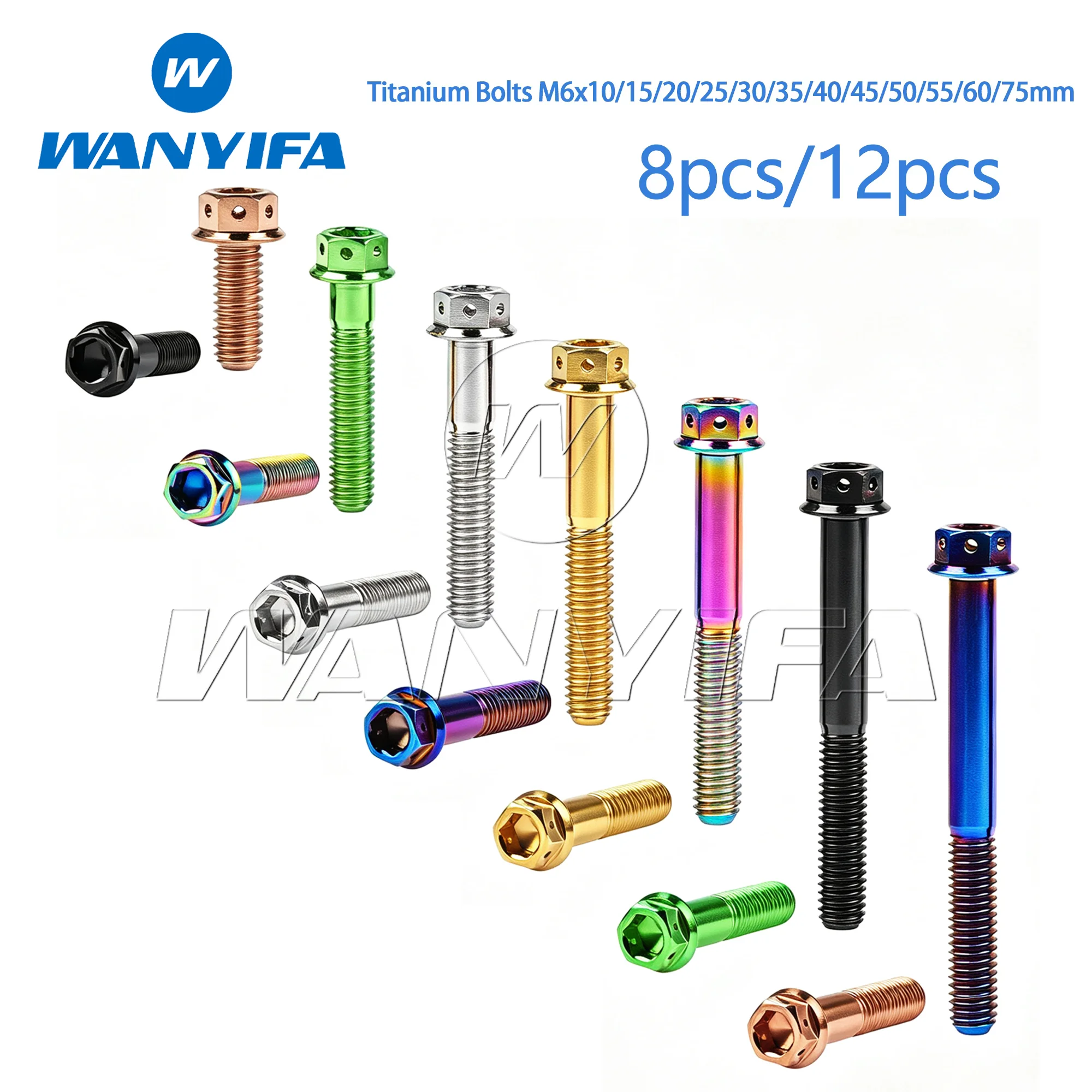 Wanyifa Titanium Bolt M6x10/15/20/25/30/35/40/45/50/55/60/75mm Flange Allen Key Head Screws for Motorcycle Retrofit 8pcs/12pcs