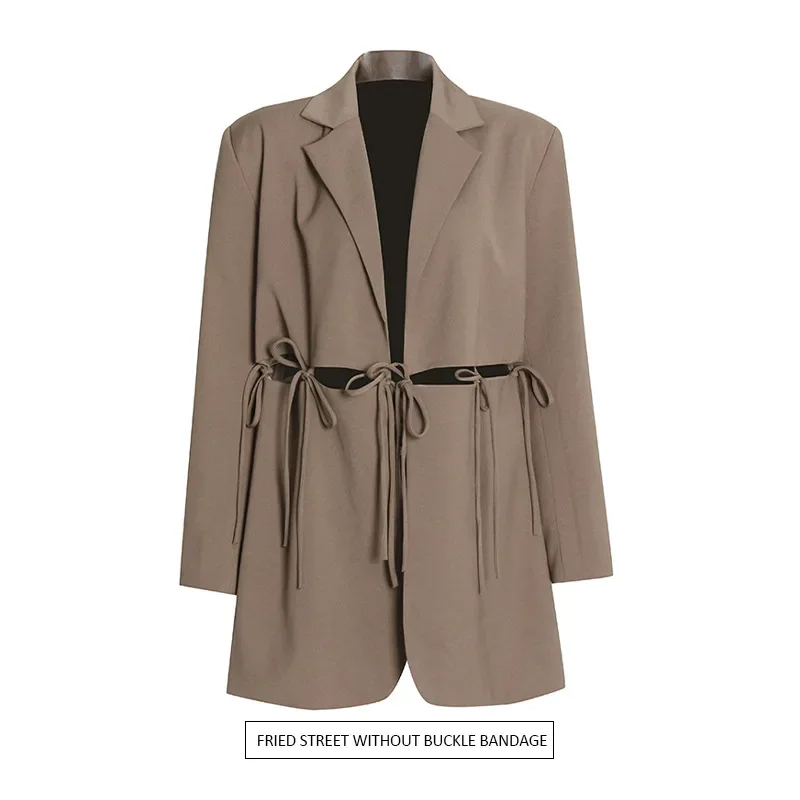 SuperAen 2023 Autumn New Office Lady Style Design Splicing Strap Loose Solid Color Blazer Coat Women