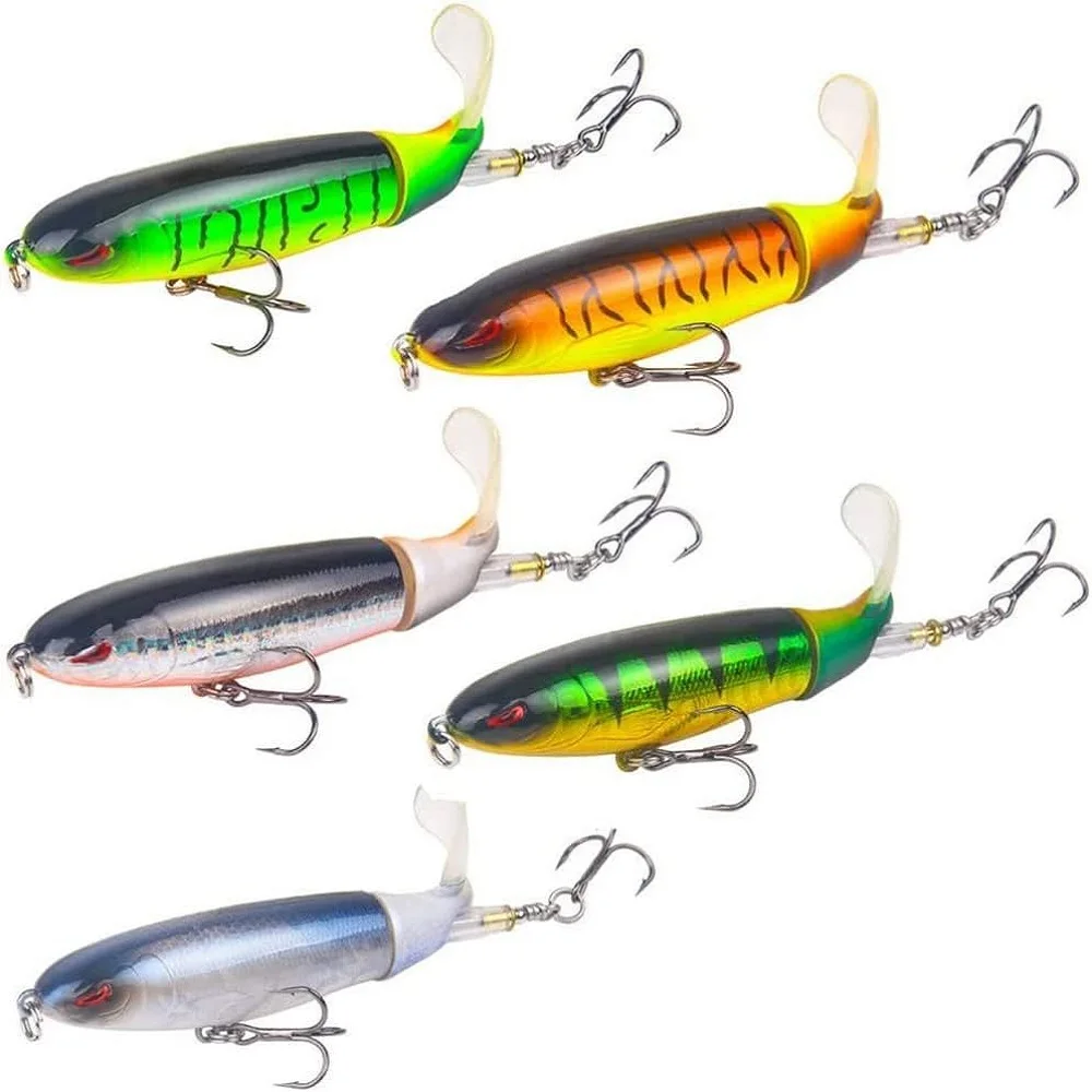 Nuguri Topwater Fishing Lures Set Whopper Plopper Bass Lures with Floating Rotating Tail Fish Bait Lures Hard Bait Hook/Fish Tac