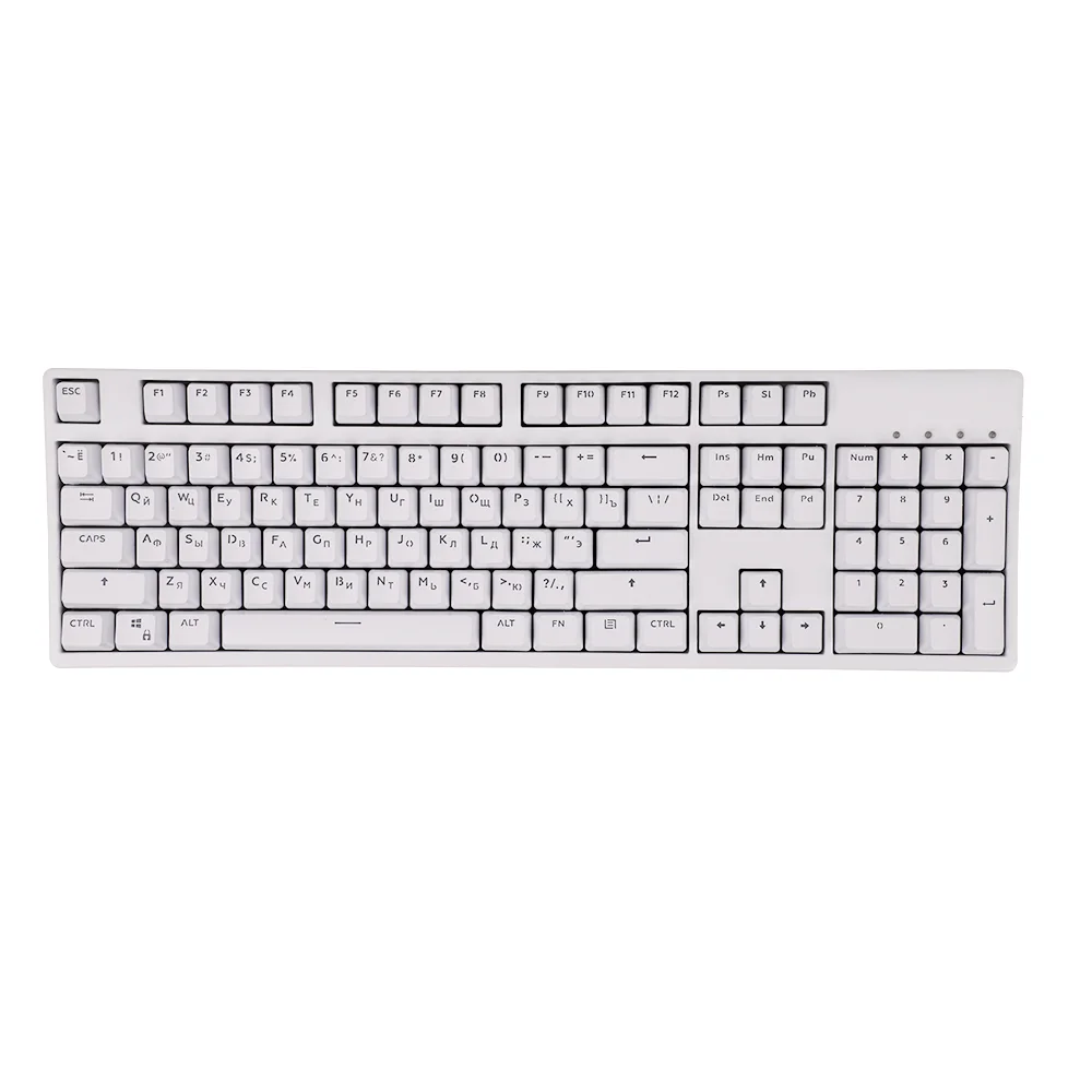 Mekanik klavye Keycaps beyaz renk rus düzeni ABS OEM profil şeffaf arka 104 60% 68% 80% oyun için 104 tuşları