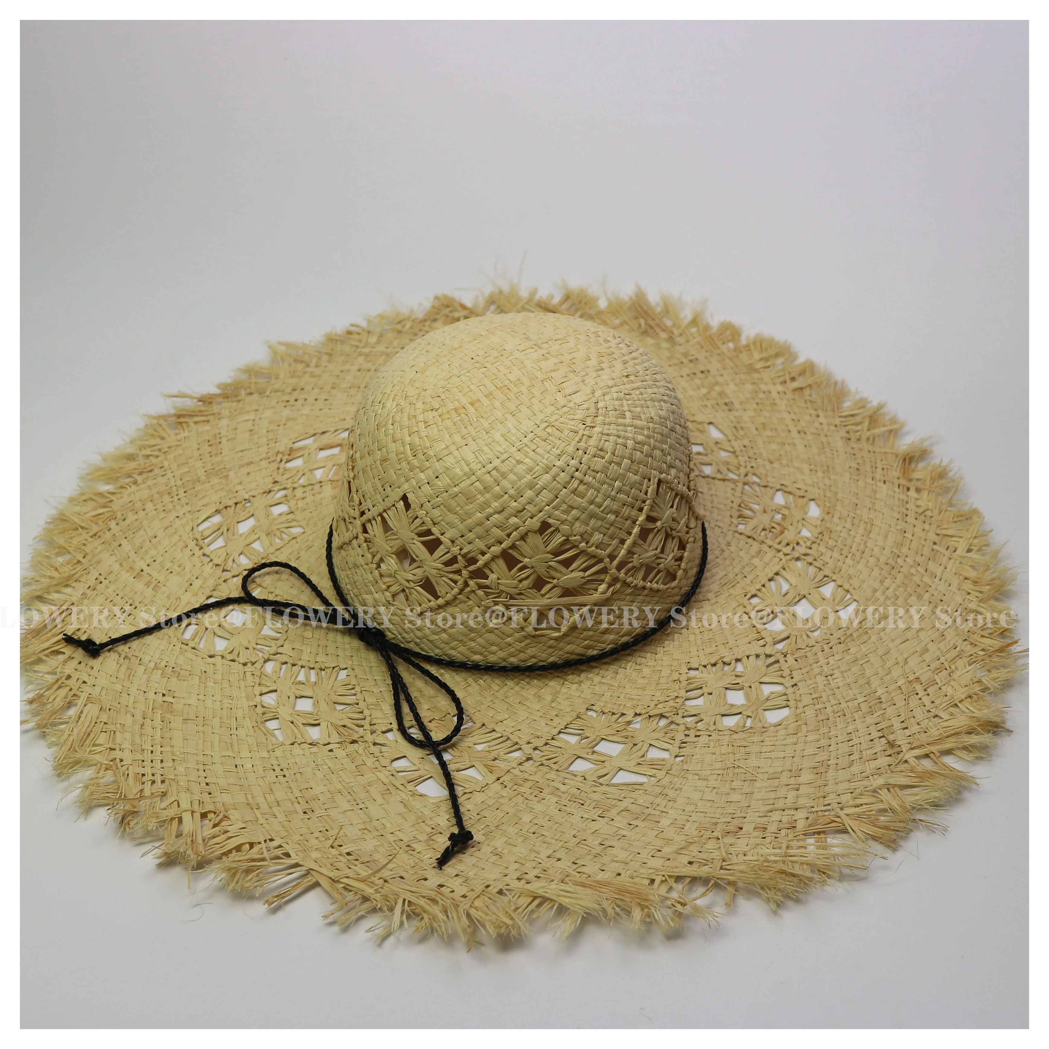 

Raffia Bow Large Brim Frayed Straw Hat Summer UV Protection Sunhat for Women & Men Beach Vacation Travel