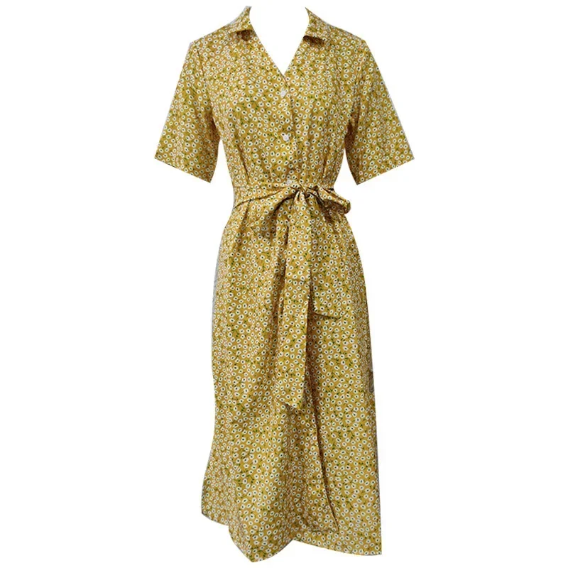 فستان مُزين بطباعة 2023 لربيع وصيف 2023، فساتين متأرجحة كبيرة للعطلات بأكمام قصيرة ورقبة على شكل حرف V للنساء