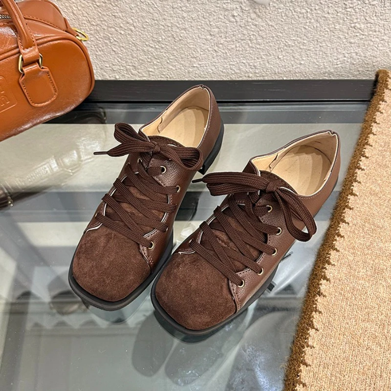 

Модные туфли-лодочки на низком каблуке, повседневная женская обувь для офисной вечеринки, удобные дышащие туфли на каблуке, уличные туфли на квадратном каблуке со шнуровкой