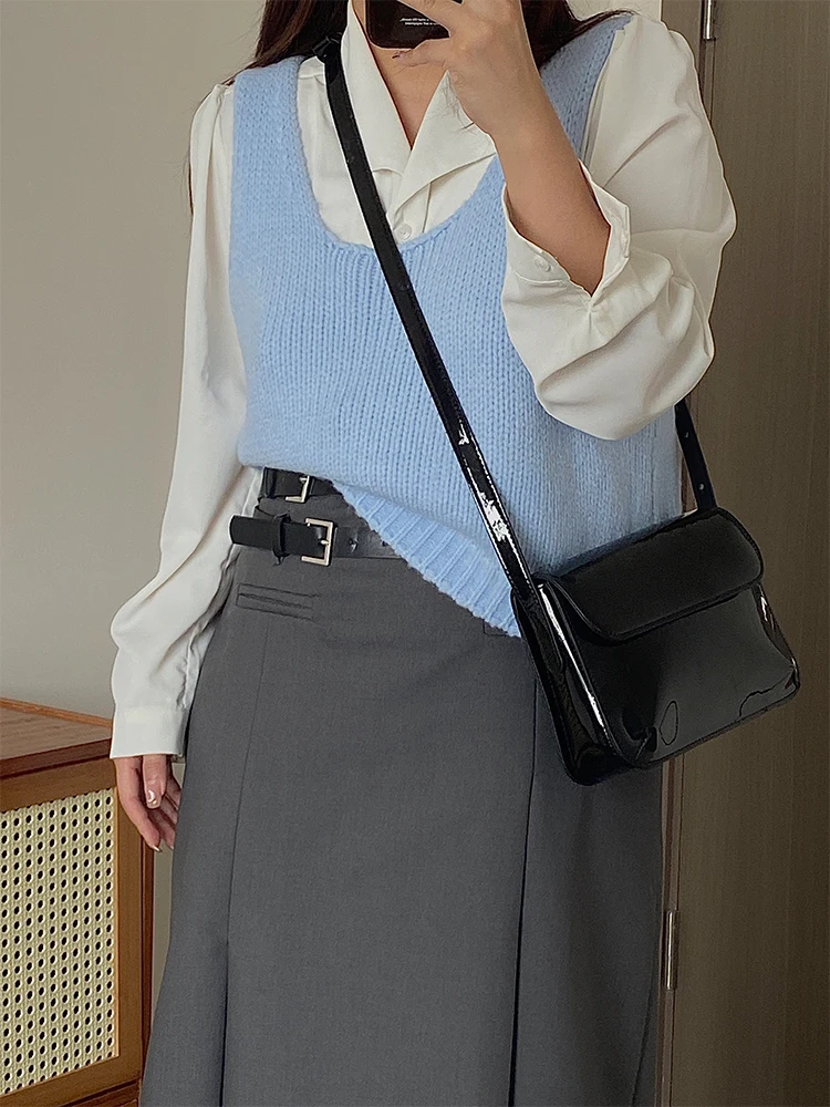 Retro Patent Leather Women\'s Underarm Bag Fashion Ladies Small Square Shoulder Messenger Bags Casual Female Purse Handbags