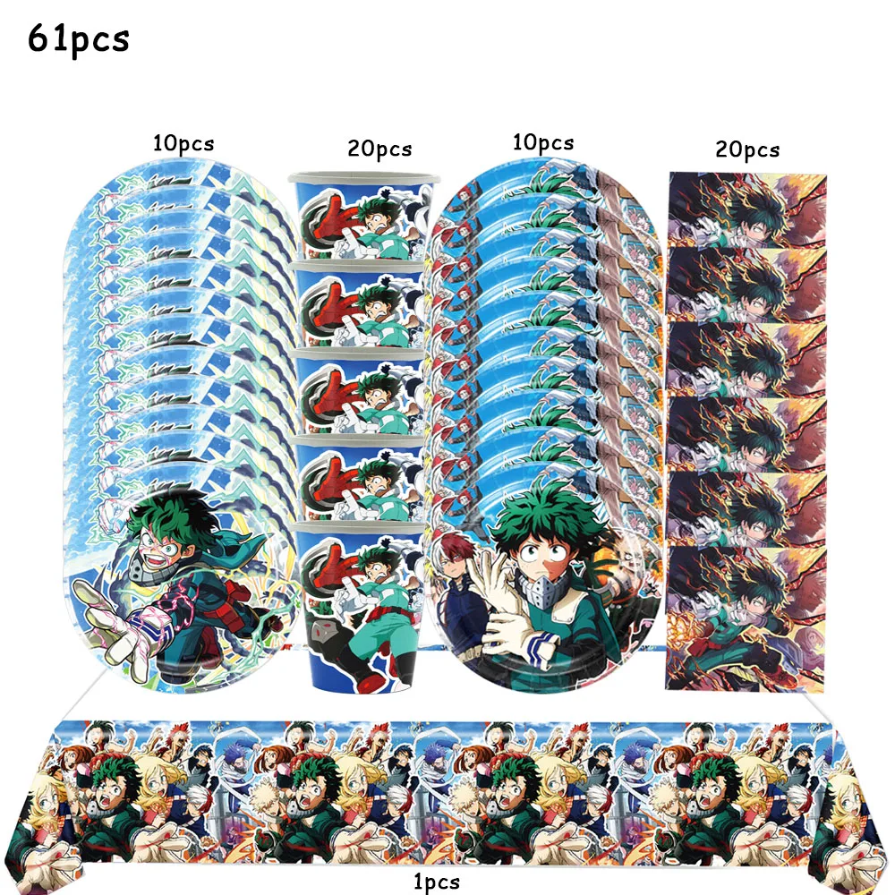My Hero Academia Geburtstagsparty-Dekoration Einweg-Tischgeschirr Tischdecke Ballons Teller Kuchen Servietten Geschenk Kinder-Party-Zubehör-Set