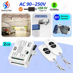 433MHz 2 CH Motor Remote Control Switch 90V-250V USB 5V RF Receiver Module for Motor/Garage Door Opener/DIY Remote control