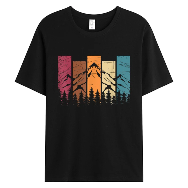

100% Cotton Graphic T Shirt For Man Forest Nature Trees Printin Retro Activity Mountains Holiday Style Mens T-Shirt Xmas Gift