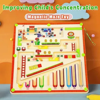 Montessori Magnetic Rolling Maze Hand Eye Coordination Puzzle for Kids Cognitive Thinking Development Toy for Kindergarten Gifts