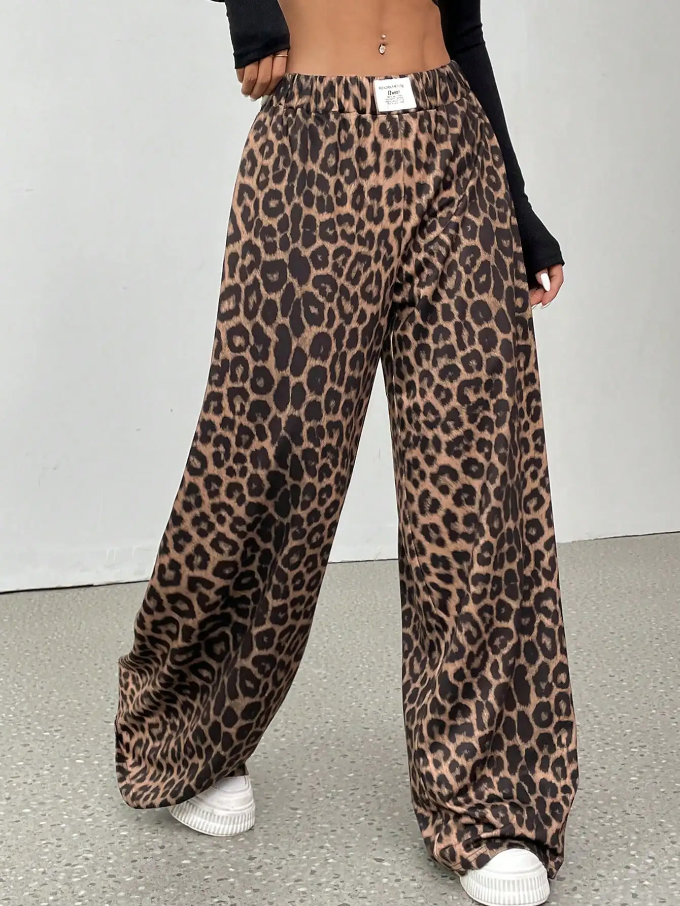 

Women's Leopard Print Wide Leg Lounge Pants - Casual High-Waist Comfort Fit