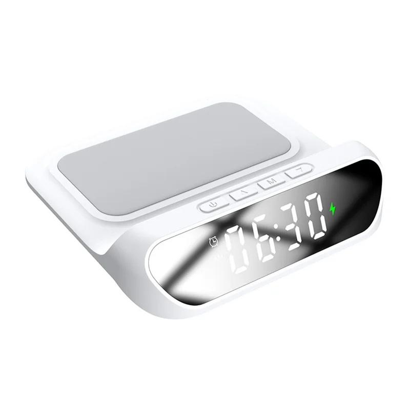 A47Z Wireless Charger Clock Wireless Charger With Digital Display For Mobile Phone WHITE