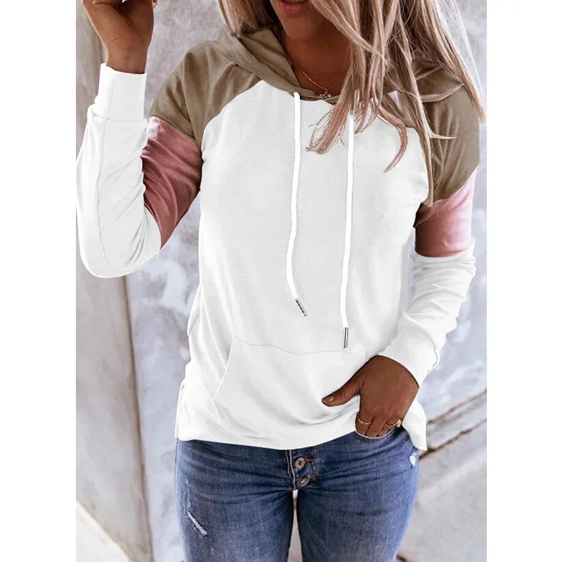 Autumn 2024 new women's wear cross border casual long sleeve loose casual color patch hooded women's sweater women hoodies