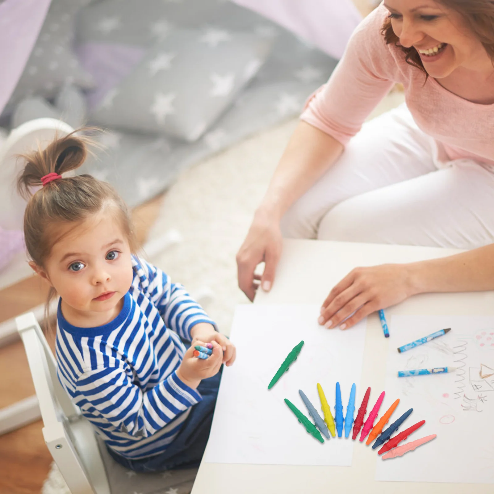 

12Pcs Washable Crayons Assorted Color Reusable Kids Drawing Tools Unique Shape Safe Non-Toxic for Children Creative Development