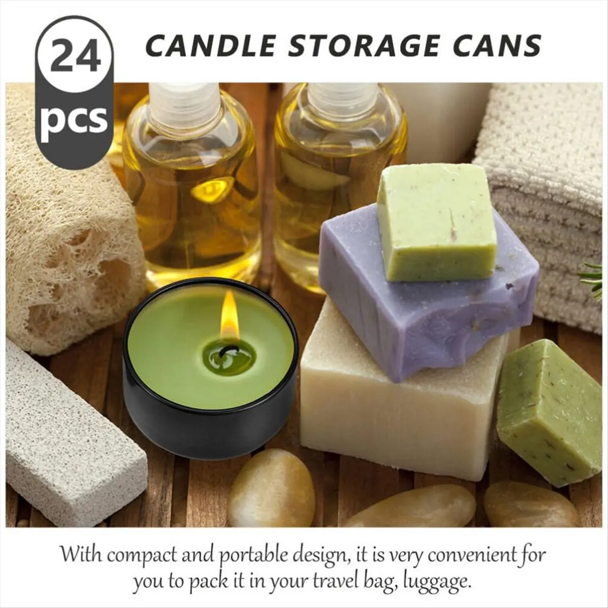 FTGT-24 Pcs Candle Jar Decorative Labels Empty Storage Tins Candle Tin Can Candlestick Holders Round Tin Containers, D