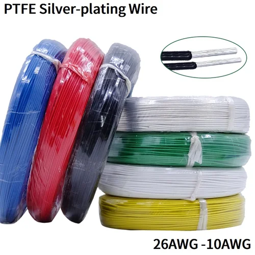 Cable Chapado en plata de PTFE de 5M/10M, 10AWG - 26AWG, altavoz de Audio HiFi electrónico OFC de alta pureza, auriculares, Cable de cobre de señal DIY