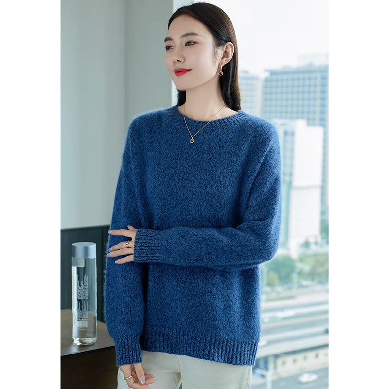 Y2k 100% Wool Women's Sweater Winter Thickening Round-collar Polychrome Warm Loose Large Size Heat Pullover 2024 Female