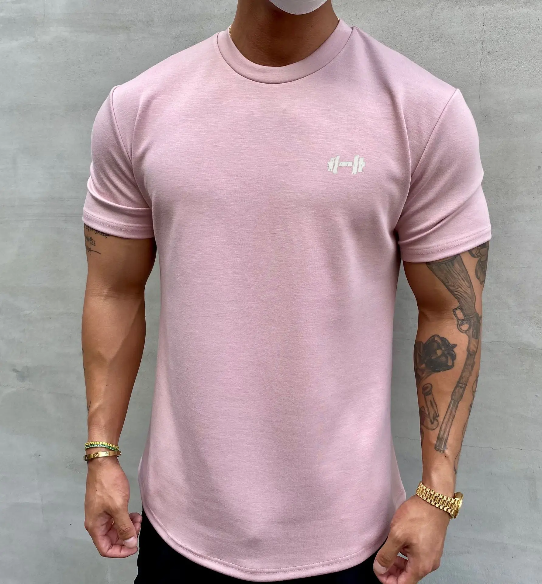 Men\'s New T-shirt Summer cotton solid color short sleeve fitness fitness T-shirt outdoor training leisure sports T-shirt